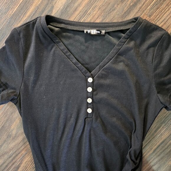 BTFBM Classic Black Poly/Cotton Black Dress w/ Side Rouching NWOT/SIZE S - Picture 3 of 5